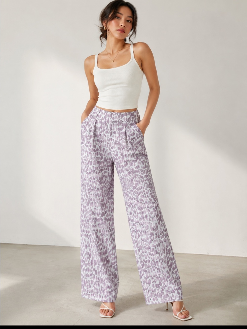 Jcrew linen blend Lavender White Animal Print Wide-Leg Pants size 2 new